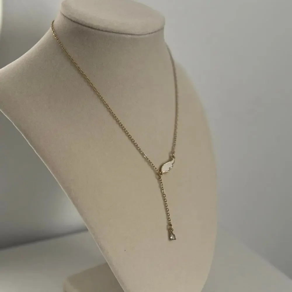 Gold Angel Wing Necklace Stainless Steel Elegant Minimal Pendant Jewelry Gift - Picture 2 of 3